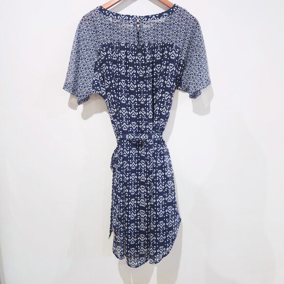LOFT Womens Navy Blue White Aztec Print Belted Midi Dress Size Medium NEW Summer - Picture 7 of 12